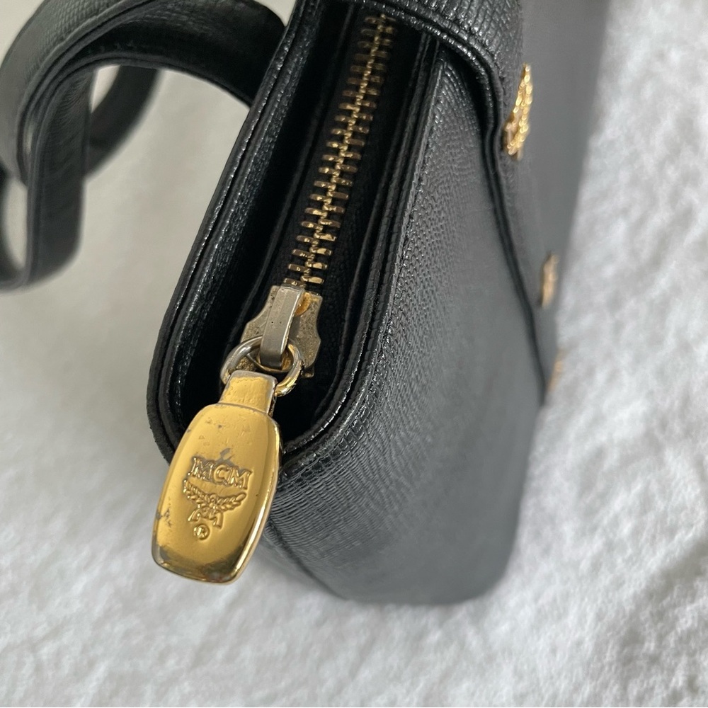 MCM Black Leather Tote Shoulder Bag with Gold Accents - Picture 8 of 13